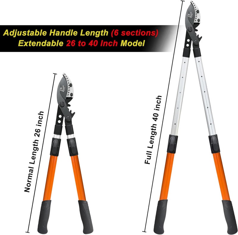 Prunrt Loppers for Tree Trimming Heavy Duty, 26-40 Inch Handle Telescopic Tree Trimmer, Sync Drive Leverage Pruner, 2 Inch Branch Cutter - Image 2